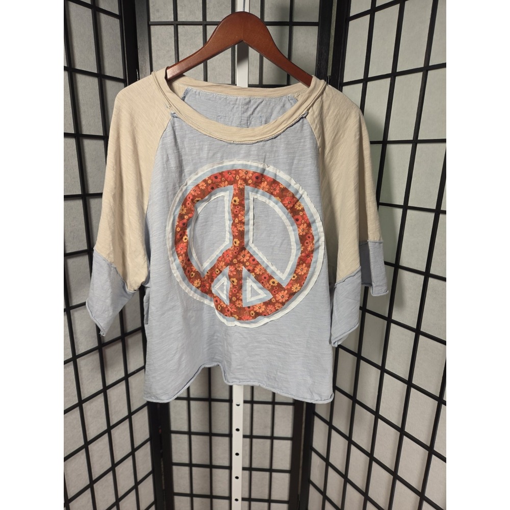 Mittoshop Peace Raglan Oversized Hippie Boho Top Xlarge